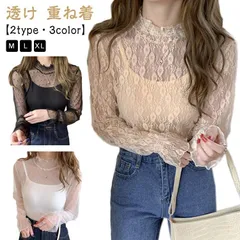 ファンデーション トップス  レイヤード 気になる露出をカバー レディース レース レーストップス レースインナー 長袖 透け 重ね着 きれいめ 花柄 黒 白 秋 ベージュ ドット柄 繊細レース ハイ#sowa6585625