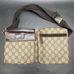 F396 GUCCI(グッチ) GGスプリーム ウエストバッグ 28566 PVC×レザー ブラウン メンズ レディース Wポケット ウエストバッグ ボディバッグのサムネイル