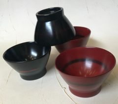 ★天然木★くらわんか碗型　夫婦汁椀　根来　曙 4個　和食器 うつわ 皿 飯碗 ご飯 茶碗 セット 椀 ちゃわん