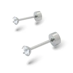 【純チタンピアス：幅3mm 2個入 ネジ式キャッチ】Adelina Style (アデリナスタイル) 純チタン ピアス メンズ レディース 4爪 3Aジルコニア スタッドピアス 20G 金属アレルギー対応 両耳 プレゼント