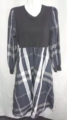 ◇ ⊇ continuer de NICE CLAUP チェック 長袖 ワンピース サイズF ネイビー ブラック レディース E  【1408220068159】