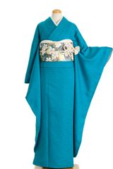未使用品】ターコイズブルーに立体地紋 豪華成人式振袖8点フルセット