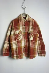希少 60s 70s Sears シアーズ Oakbrook Sportswear CPO ウール フランネル チェック 長袖 シャツ ジャケット 赤白茶 42 本物 501O★1