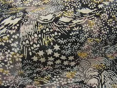 平和屋着物■上質な小紋　単衣　御召縮緬　流水草花文　黒地　逸品　CAAD5758yc