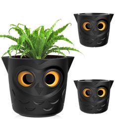 新品 【3個セット】RESTMO 植木鉢 12.5 CM 自動給水プランター フクロウの目の水位計付きプラスチック おしゃれ 観葉植物、多肉植物、花、カクタス用 プレゼントに最適 黒