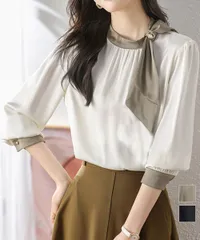 ボウタイサテンブラウス バイカラーシャツ