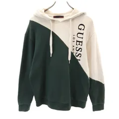 Guess ゲス 長袖 スウェットパーカー S ベージュ×グリーン メンズ 古着