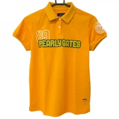 ★特価★【超美品】パーリーゲイツ 半袖ポロシャツ オレンジ×ライトグリーン フロントロゴ ニコちゃん レディース 1(M) ゴルフウェア PEARLY GATES