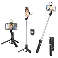 新品 【新登場・軽量】自撮り棒 スマホ 三脚 自撮り スマホスタンド i-Phone 自撮り棒 android兼用 コンパクト 卓上 軽量 360度回転 無線リモコン付き 折りたたみ式 アルミニウム合金製 110cm＆7段階伸縮 折りたたみ式 持ち運び便利 3