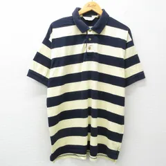 XL/古着 エディーバウアー 半袖 ブランド ポロ シャツ メンズ 00s 大きいサイズ コットン 薄黄他 イエロー ボーダー 25may16 中古 トップス