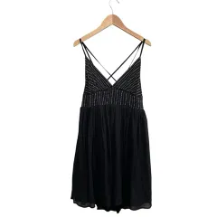 ザラ ベーシック ZARA BASIC タグ付き キャミソールワンピース トップス ビーズ刺繍 ブラック L