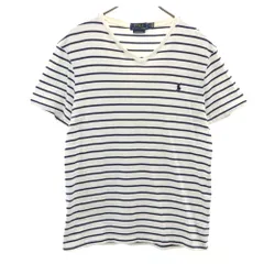 ポロラルフローレン ボーダー柄 半袖 Vネック Tシャツ M ホワイト POLO RALPH LAUREN CUSTOM SLIM FIT メンズ