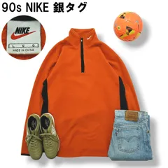90s ヴィンテージ ナイキ NIKE 銀タグ ハーフジップ フリース ジャケット スウッシュロゴ ジャンパー プルオーバー L オレンジ スポーツ カジュアル ストリート メンズ