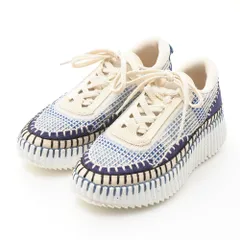 美品✨希少　クロエ　ローレン　スニーカー　総レース　ローカット　ロゴ　ネイビー 美品✨希少クロエローレンスニーカー総レースローカットロゴネイビー