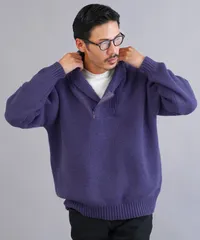 新品 未使用 JIGGYS SHOP(ジギーズショップ)ショールハーフジップ畦ニットセーター 217537 ダスティーパープル