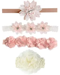 HUAZONTOM ベビー ヘアバンド かわいい 髪飾り 4点セット 赤ちゃん ヘッドバンド ベビー服 ハーフバースデー 女の子 ヘアアクセサリー ドレス 子供 ニューボーンフォト 寝相アート おしゃれ