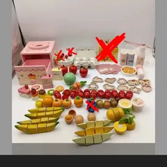 【K-1384】マザーガーデン 木製おままごとボックス クッキングトイ まとめ売り③  野菜 果物 プリン オレンジ レモン メロン ぶどう いちご たまご キウイ ケーキ クッキー チーズ サラミ ジュース アイスバー