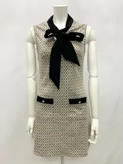 1375 キャバクラ　ドレス　ニットワンピース　総柄　リボン　ノースリーブ　タイト　キャバドレス　S