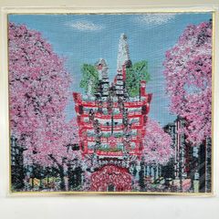 【商品番号MS-PC NO.386】織物色紙ポストカード 日立風流物　135ｍｍ×120ｍｍ