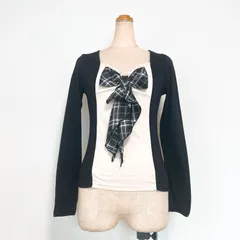 GLACIER グラシア 長袖カットソー 大きいリボン 切り替えし チェック Mサイズ ブラック ホワイト コットン100％ オールシーズン フェアリーグランジ y2k 姫ギャル 平成ギャル Archive 00s