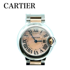 【中古美品】 Cartier カルティエ バロンブルー W6920034 SS PG クォーツ ピンクシェル文字盤