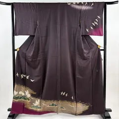 訪問着 身丈163.5cm 裄丈64.5cm M 袷 TOKI志すい 落款 鶴 波 金彩 ぼかし 濃紫 正絹 秀品 【中古】