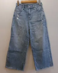 UNIQLO ユニクロ ジーンズ ワイドパンツ バギーパンツ クロップド丈 ダメージ加工 24(61cm) ライトブルー 20250814 j202h0813