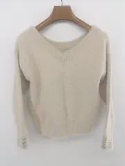 ◇ MISCH MASCH ミッシュマッシュ 装飾ビジュー 長袖 ニット セーター サイズM ベージュ系 レディース E  【1304120008533】