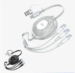 3in2 充電ケーブル巻き取り式 100W PD対応/3台同時充電 3イン2 充電コード iPhone15シリーズ充電ケーブル 在宅勤務/出張支援 ブラック 1.2M