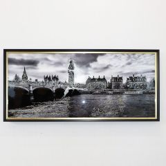 2002年作】西洋風景画 チェコ プラハ カルル橋 額装 サイン有 パノラマ