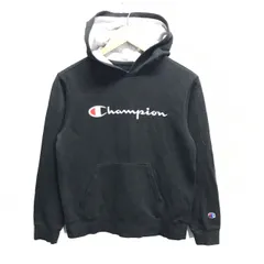 【Champion】チャンピオン スウェット パーカー 刺繍ロゴ フード ジャケット フーディー アウター アメカジ プリント タグ ヴィンテージ復刻 ブラック 黒 オールシーズン スポーツ レディース 女性 L / M1519i