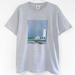 灯台柄Tシャツ 絵本のような北欧風灯台の手描きTシャツ