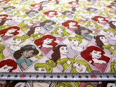 約108×80 kk-7764　キャラクター 生地 ディズニー プリンセス （ ピンク系 ) ( 布 ディズニー 男の子 女の子 ディズニー 白雪姫 ラプンツェル オーロラ アリエル ベル シンデレラ ジャスミン )