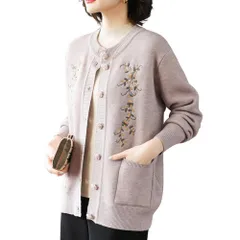 [ALVEIN] レディース シニア ニット カーディガン 暖かい 前開き 羽織 インナー セーター ニット 花柄 ボタン 防寒 保温 ギフト 婦人服 ミセス 祖母 お年寄り おばあちゃん 高齢者 (JP, アルファベット [キャメル] [Free Size]