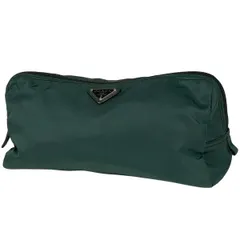 プラダ PRADA ロゴプレート ポーチ メイク コスメ 小物入れ 化粧ポーチ ナイロン グリーン レディース 【中古】