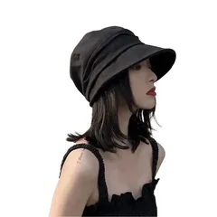 [WesRiva] 帽子 UV 紫外線 カット 日除 ブラック ベージュ グレー レディース 日焼け 防止 ハット 医療 用 キャスケット ワイヤー 入り きれい 綺麗 キレイ きれい 綺麗め れでぃーす ぼうし くろ は [ブラック] [Free Size]