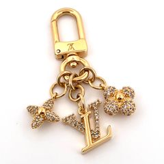 【鑑定済み】正規品 ルイヴィトン LOUIS VUITTON マイクロ チャーム・LVアイコニック キーホルダー モノグラム フラワー ラインストーン GPゴールド
