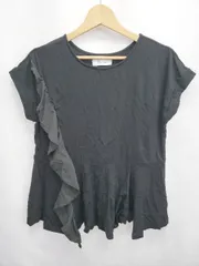 ◇ ⊂ Shelly island シェリーアイランド アシンメトリー 半袖 フリルデザイントップス サイズＭ ブラック系 レディース E  【1411130008733】