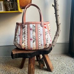 革と古布のパッチワークバッグ（ピンクの革＋着物生地）01016-87