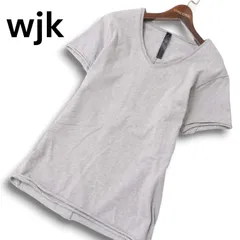 wjk ダブルジェイケイ 春夏 カットオフ★ 切替 半袖 Vネック カットソー Tシャツ Sz.M メンズ 灰 グレー 日本製