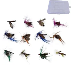 ルナリ テンカラ 毛鉤 12個セット 収納ケース付 完成フライ 渓流釣り 疑似餌 フライフィッシング アユ イワナ