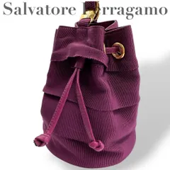 ☆★希少★Salvatore Ferragamo 　サルヴァトーレフェラガモ　ハンドバッグ　ヴィンテージ　パープル　巾着　フリル　ゴールド金具★ ♯1893