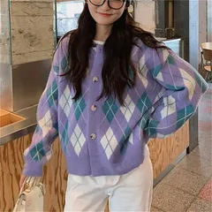 ニットカーディガン レディース カーディガン ニット セーター Vネック 開襟 ボタン留め ライトアウター 上着 トップス チェック柄 mrj297mrj297