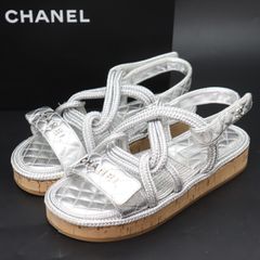 ITXHP1RF4PAW 美品 CHANEL  シャネル スポーツサンダル マトラッセ フラット シルバー バックストラップ ロゴ レディース サイズ 37C