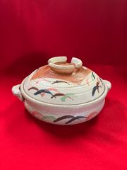 極美品】伊賀焼 土鍋 文福鍋型 約30cm 両手鍋 灰釉 陶器鍋 和食器 尺寸