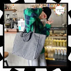 キャンバス トートバッグ リバーシブル レディース 2way ハンドバッグ 大容量 カジュアル 肩掛けカバン 韓国風 マザーズバッグ 手提げ かばん 両面用 ギンガムチェック鞄 帆布レジャー旅行 エコ ショッピング 3SBAOB-012