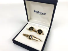 美品　バーバリー　Burberrys　騎士/ホース　ロゴ　ネクタイピン　カフス　カフリンクス　セット　ブラック系×ゴールドカラー　送料無料