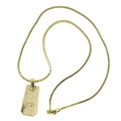 本物 クリスチャン ディオール Christian Dior CD ロゴ プレート ネックレス ペンダント GP ゴールド メッキ アクセサリー ジュエリー 中古 【フォロー割】