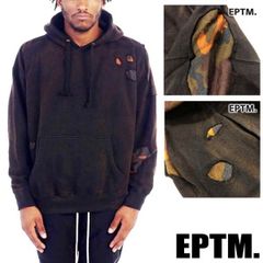 EPTM エピトミ パーカー プルオーバー ブラック ブランド スウェット トレーナー メンズ ユニセックス フード付き スエット スケーター ストリート eptm オールドスクール ロック ファッション 黒 ダメージ加工 迷彩 カモフラージュ柄