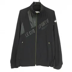 【超美品】ルコックゴルフ ナイロンジャケット 黒 ゴールドジップ ロゴプリント 裏地付き メンズ LL ゴルフウェア le coq sportif